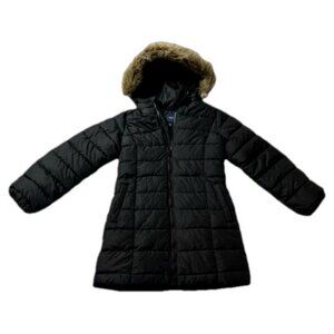 Gap Kids Black Tunic Winter Parka Coat Jacket Faux Fur Hood Trim Brand New Tags